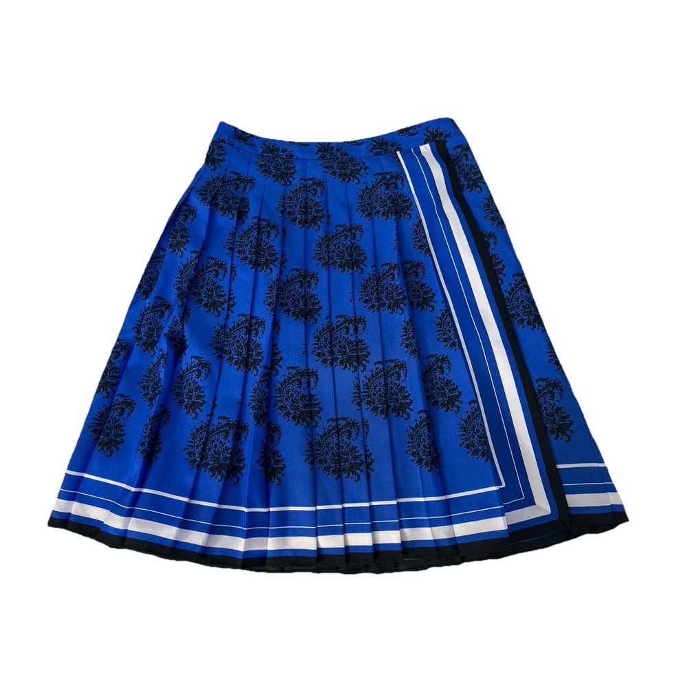 Banana Republic Pleated Paisley Skirt 2P Blue White Border Print Grandmillennial